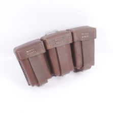 K98 Triple Ammunition Pouch Brown Pebbled Leather x 1