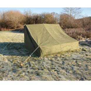 Green Bivouac Vehicle Shelter with wood pegs and poles 