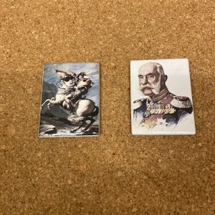 2 x Enamel metal Fridge Magnets (Kaiser & Napoleon)