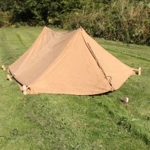 Original British 2 Man Bivi Tent Tan Canvas with Pegs and poles 1943 dated 