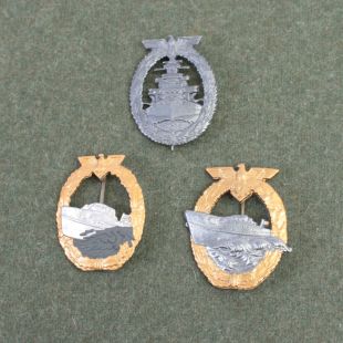 Pack of 3 German WW2 Kreigsmarine Badges inc E boat and high seas fleet badges