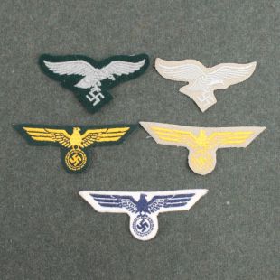 Pack of 5 assorted Army and Luftwaffe Embroidered Breast Eagles