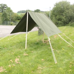 Jeep 2 man Flysheet/Canopy Green with Wood Poles and Pegs Set